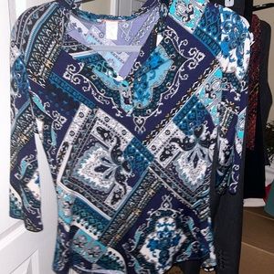 pattern printed blue top